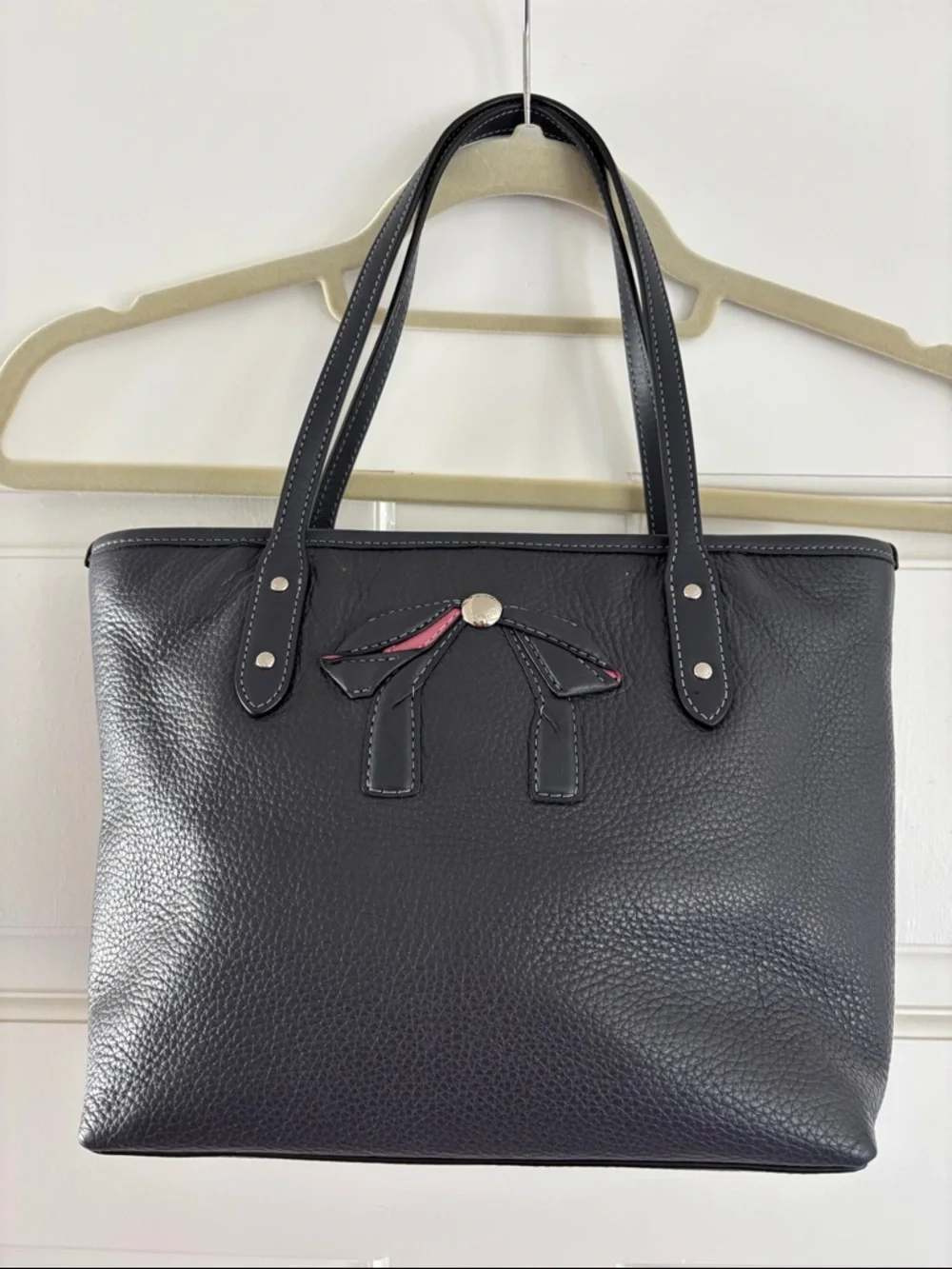 Coach Mini City Zip Tote With Bow in Pebbled Leather and Pink‎ Accent